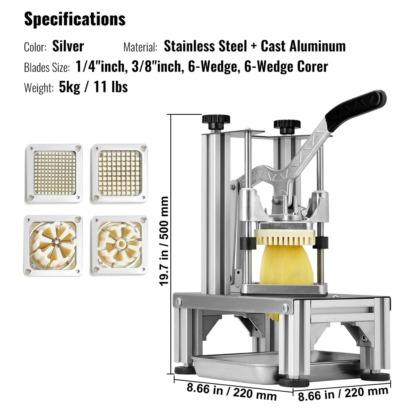 Commercial French Fry Cutter with Interchangeable Blades